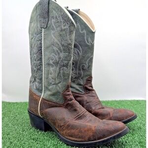 Old West Leather Cowgirl Boots Women's Size 7.5 B Green Brown Toe Western Cowboy